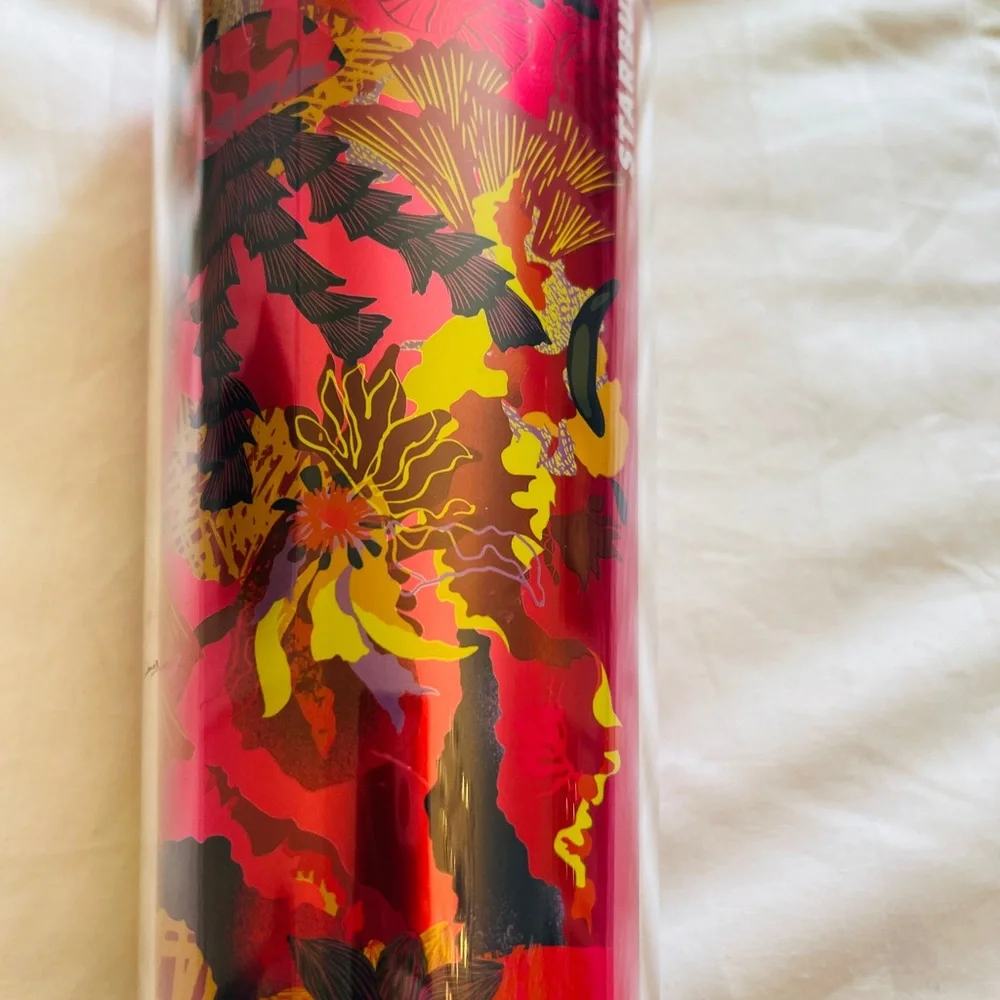 Starbucks Fuschia Floral New w Tag Straw  Retails $19.95 Pink Tropical
